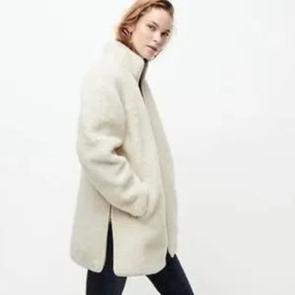 J. Crew Scottish Lamb Zip Up Plush Faux Fur  Fleece Coat